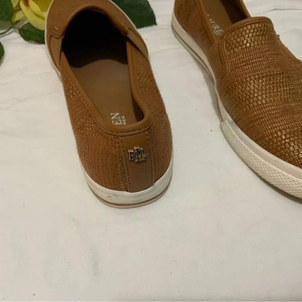 Lauren by Ralph Lauren Jinny Womens Woven Slip-On Sneaker. Tan Cushionin 8 B